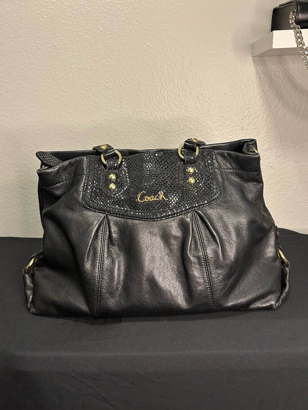 Coach Ashley Leather Carryall Bag Black